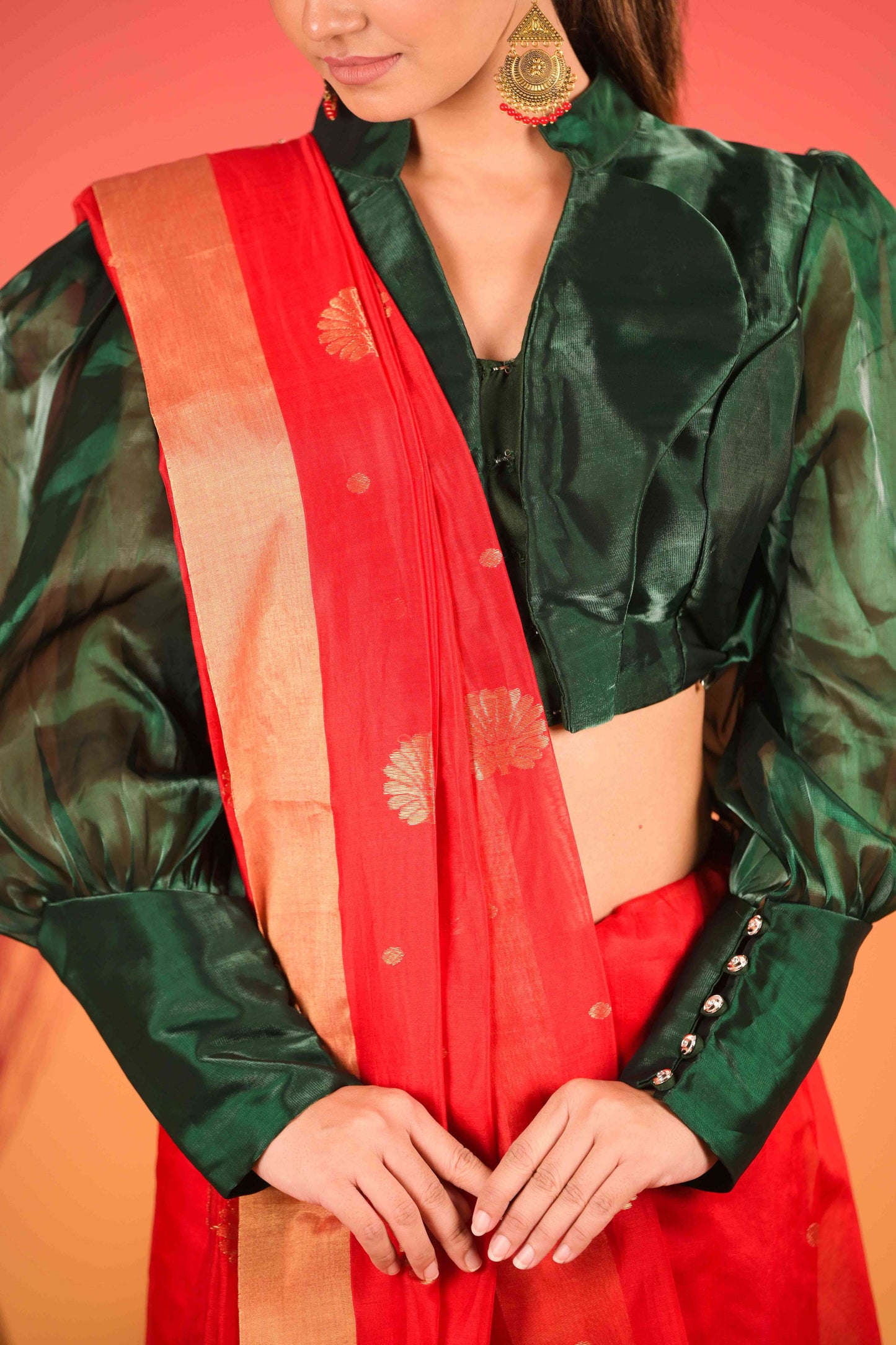 Surkh Bahaar Chanderi Cotton Silk Saree