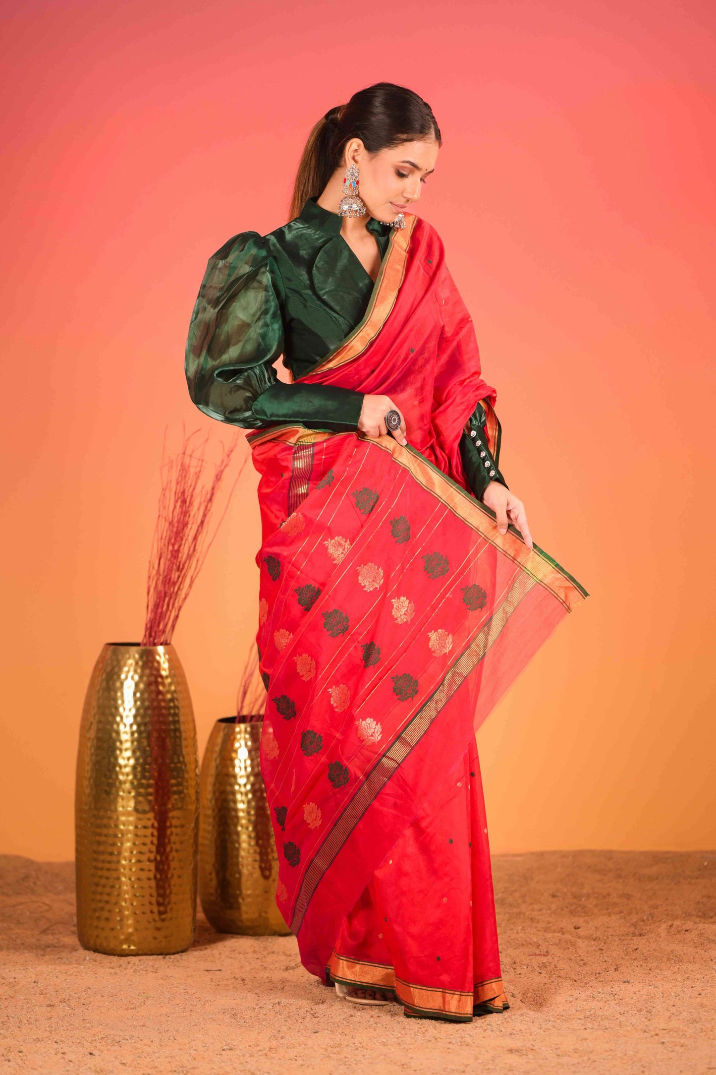 Siyahi Boond Chanderi Cotton Silk Saree