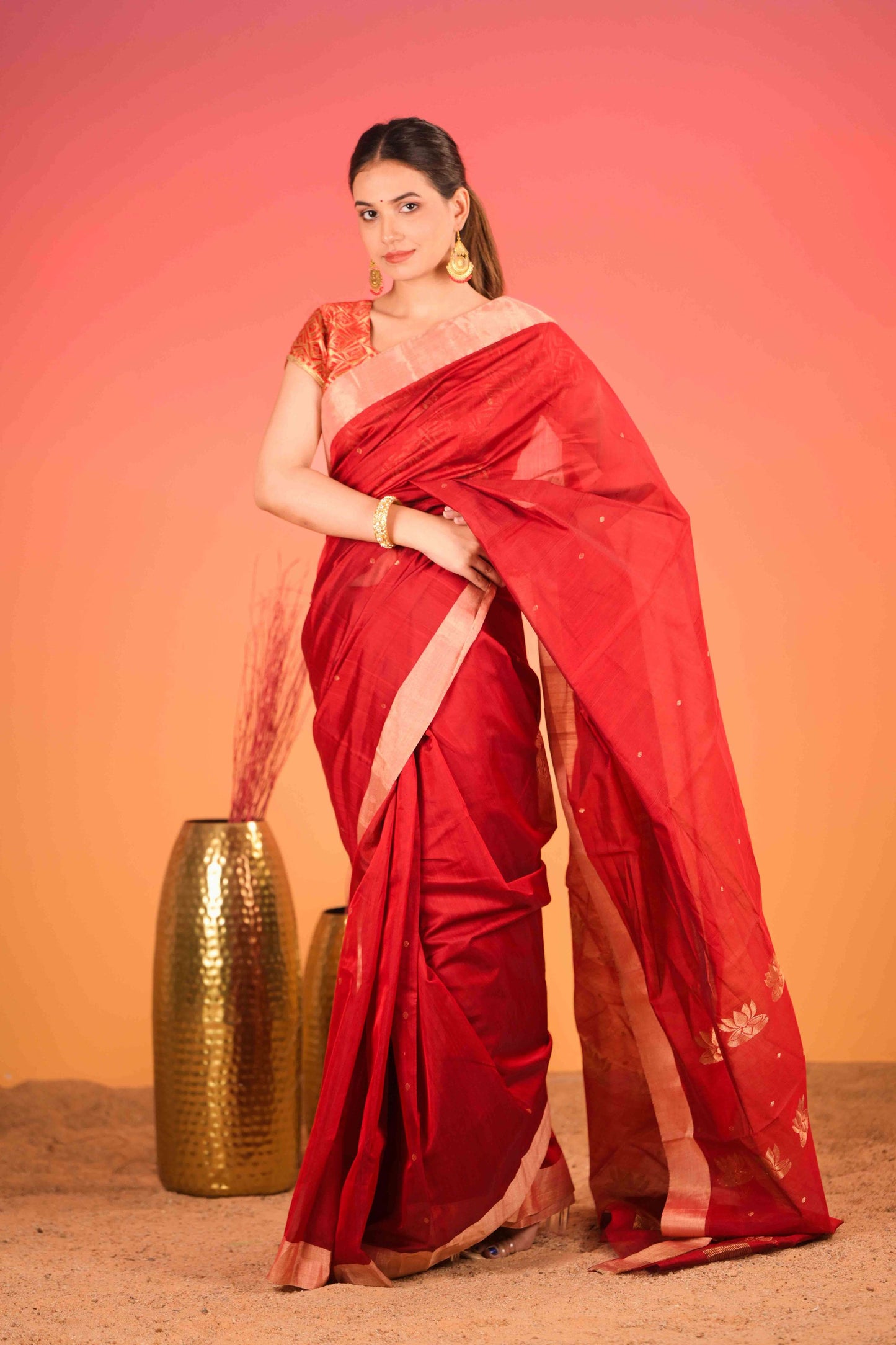 Sunehri Kamalta Chanderi Cotton Silk Saree