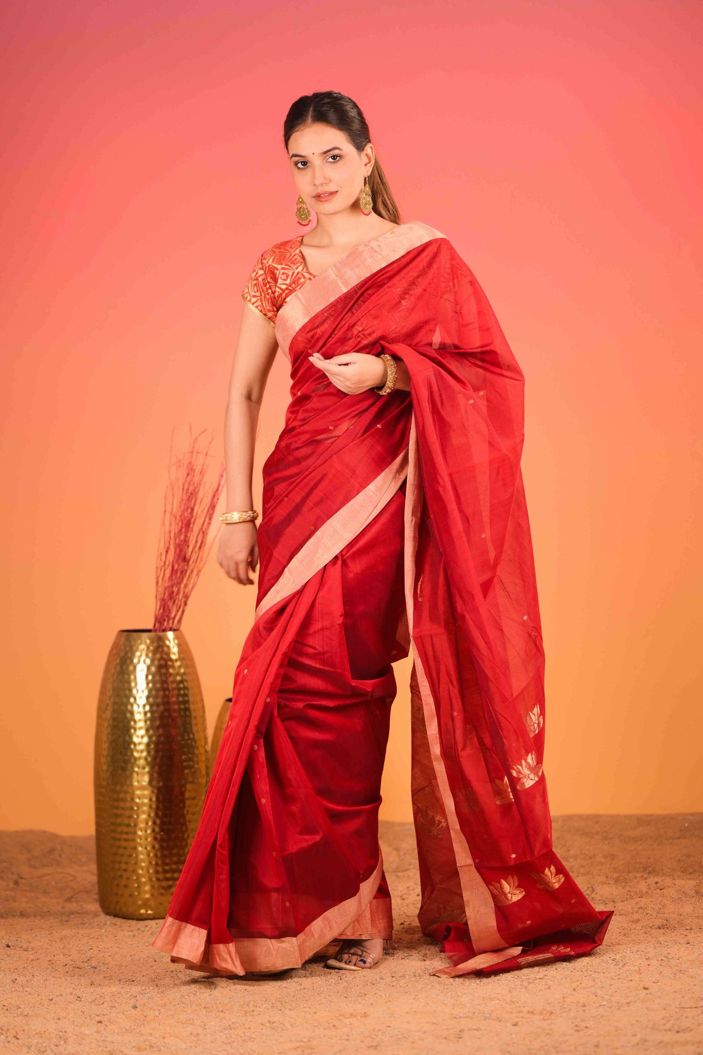 Sunehri Kamalta Chanderi Cotton Silk Saree