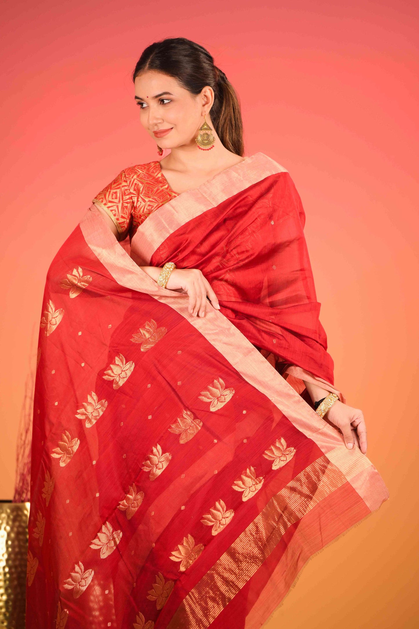 Sunehri Kamalta Chanderi Cotton Silk Saree