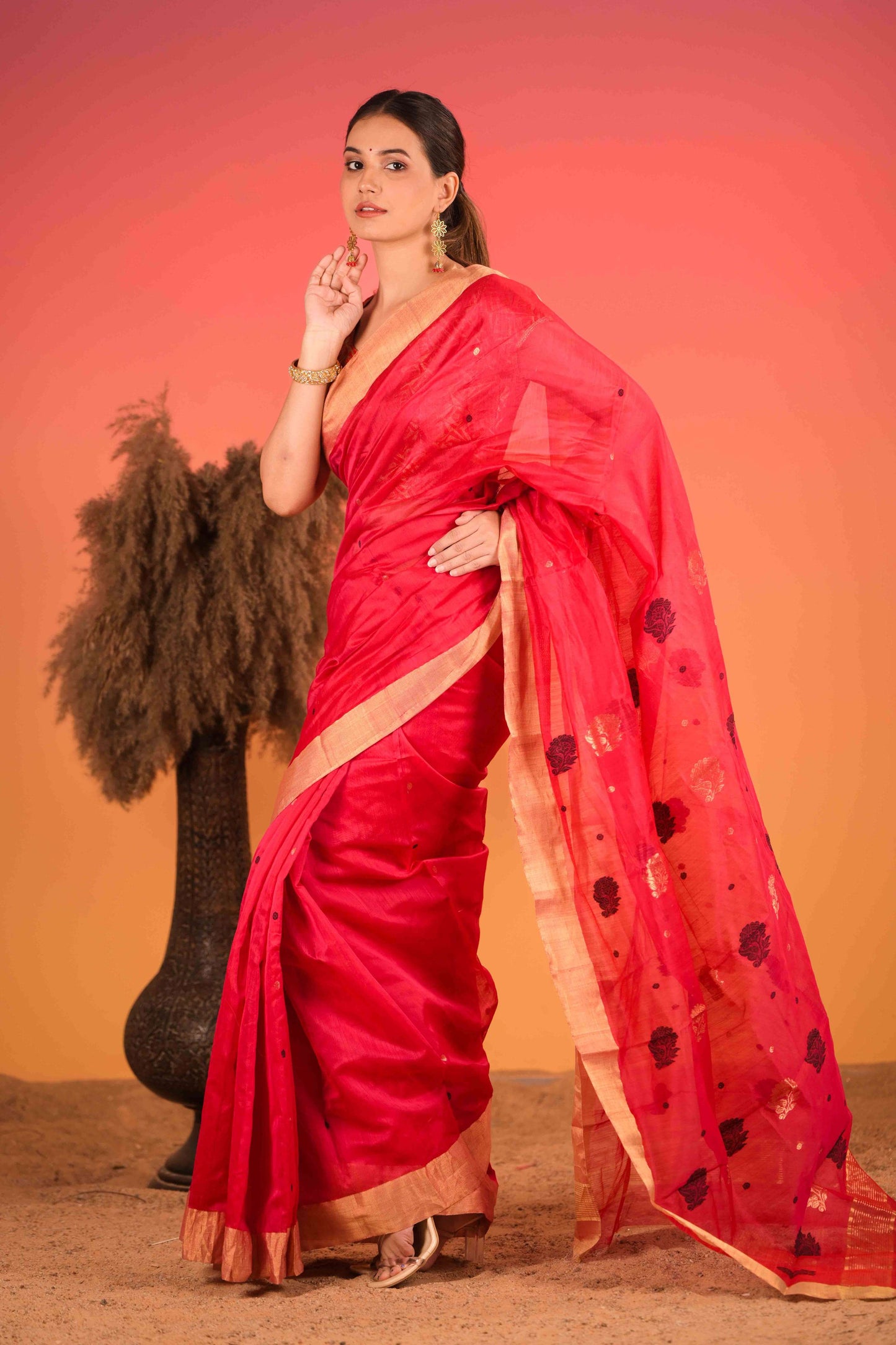 Rakt Padma Chanderi Cotton Silk Saree