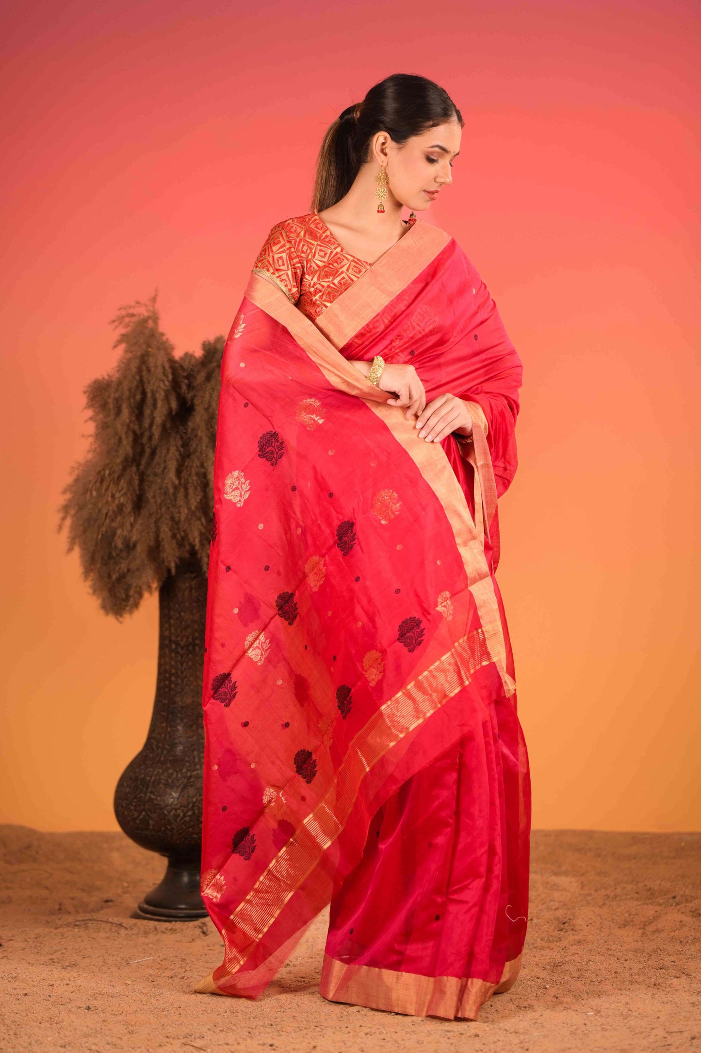 Rakt Padma Chanderi Cotton Silk Saree
