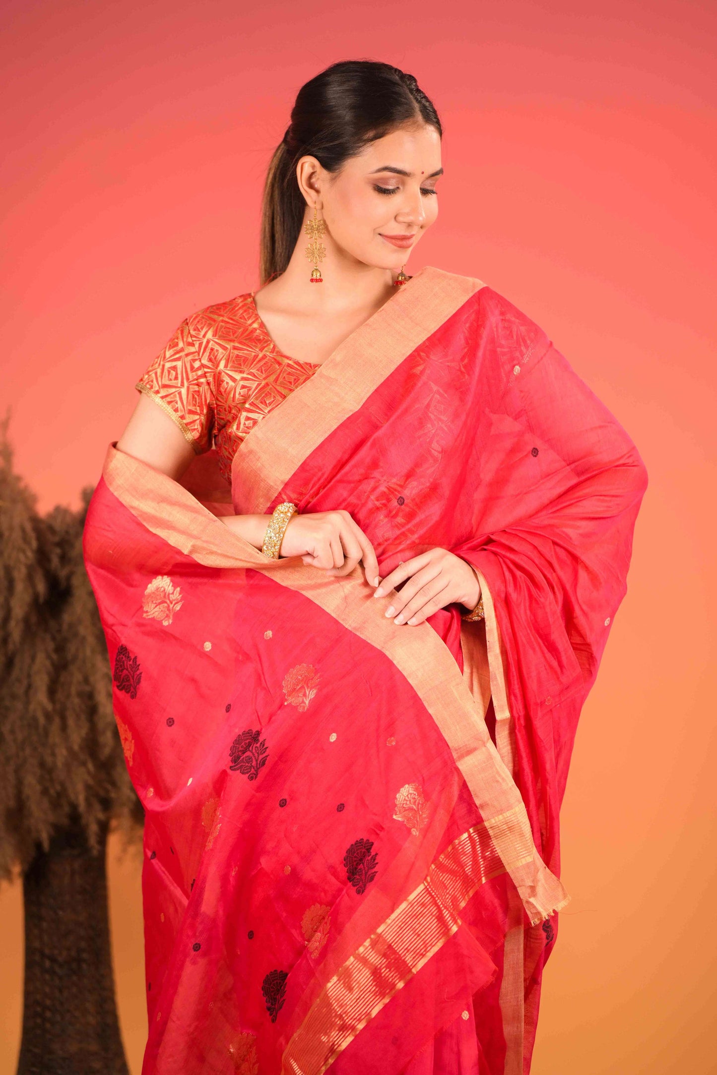 Rakt Padma Chanderi Cotton Silk Saree