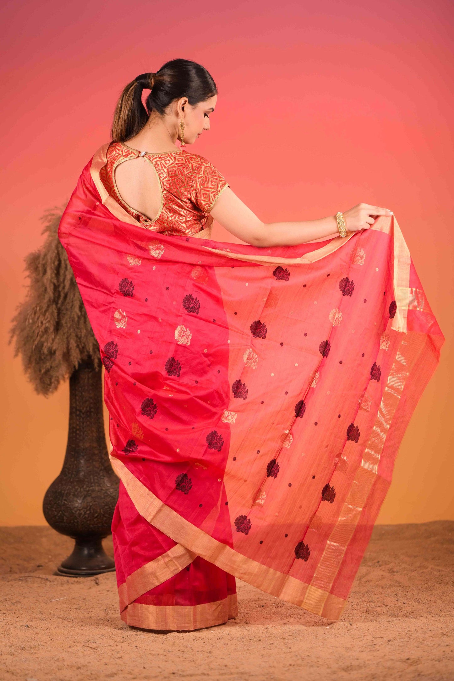 Rakt Padma Chanderi Cotton Silk Saree