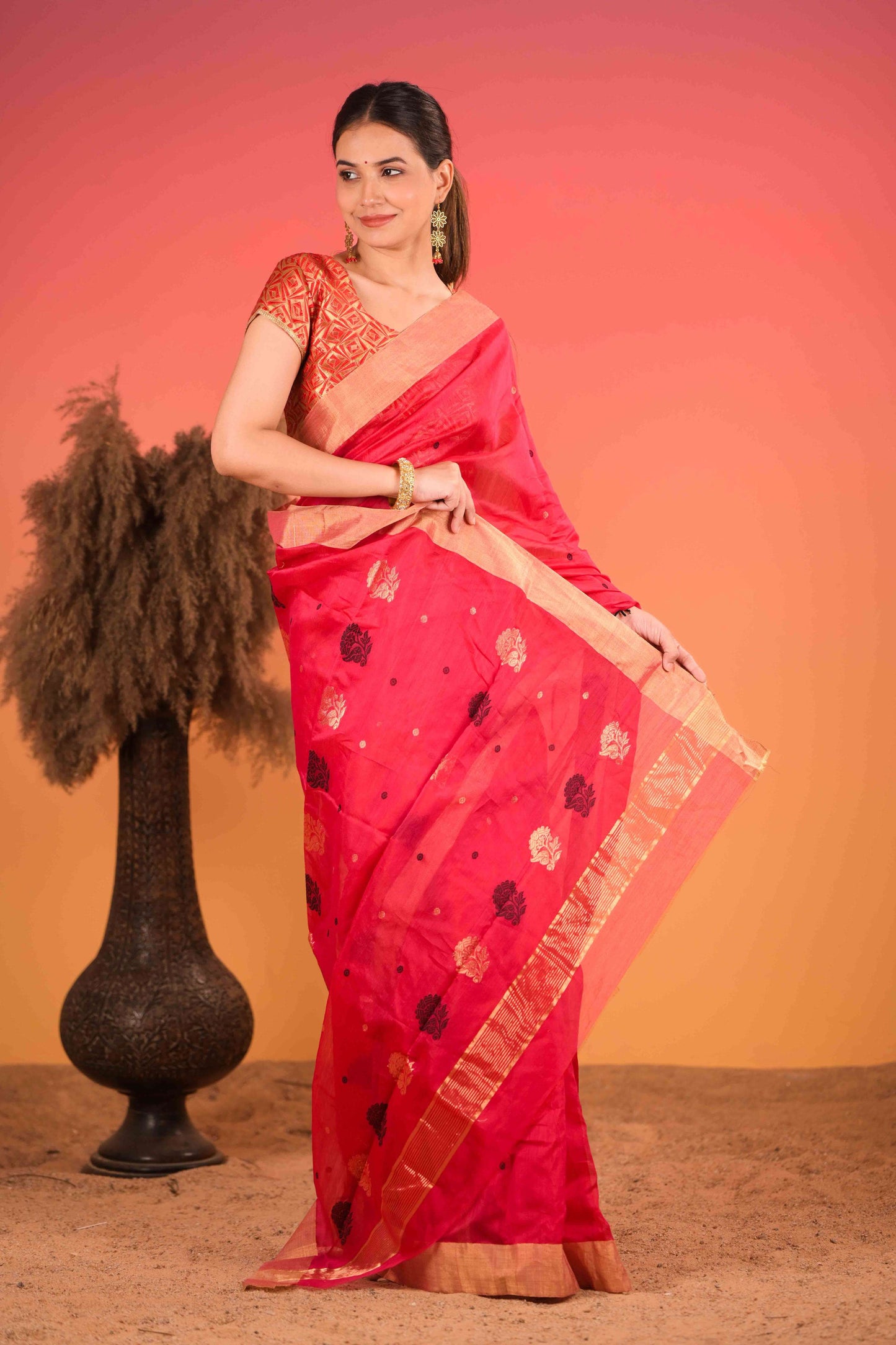 Rakt Padma Chanderi Cotton Silk Saree