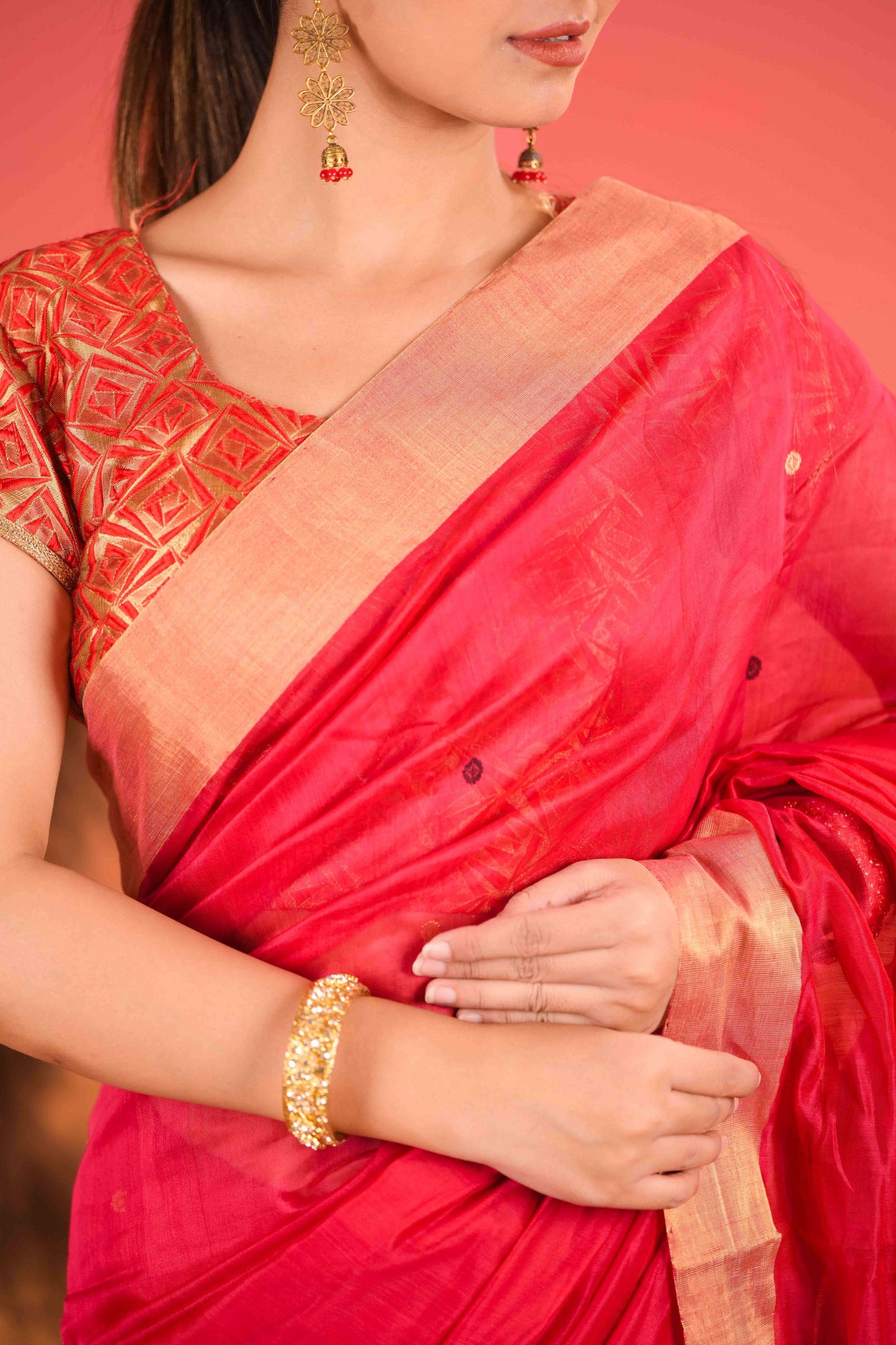 Rakt Padma Chanderi Cotton Silk Saree