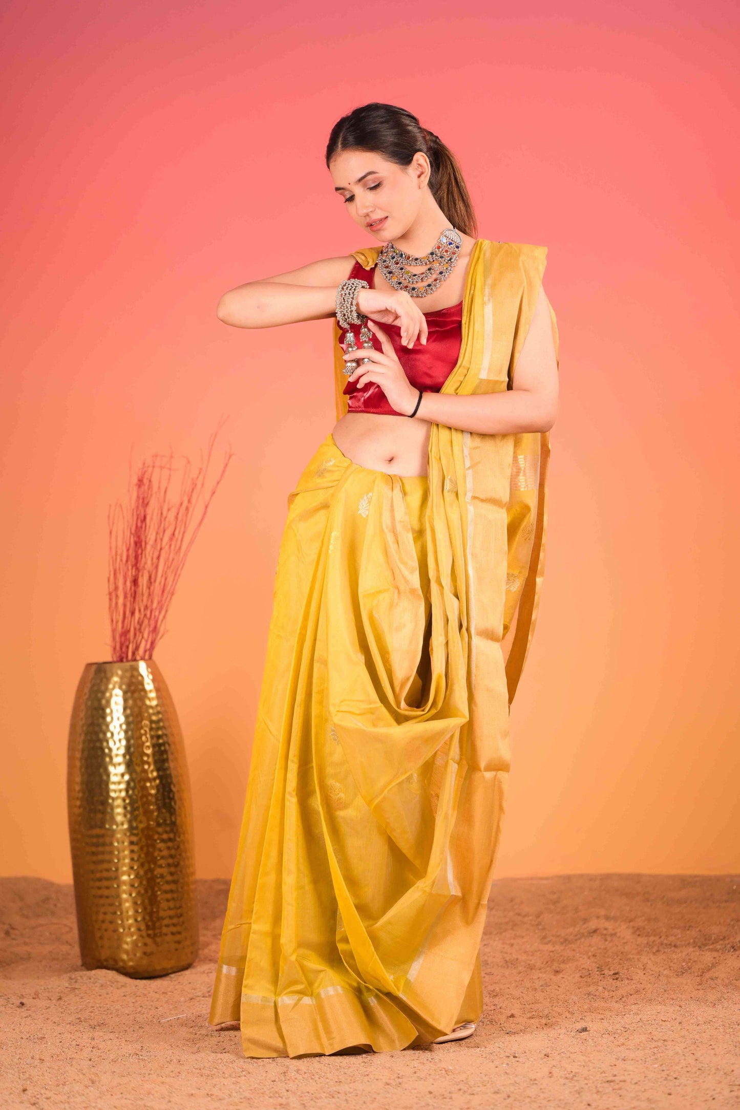 Haldi Chandni Chanderi Cotton Silk Saree