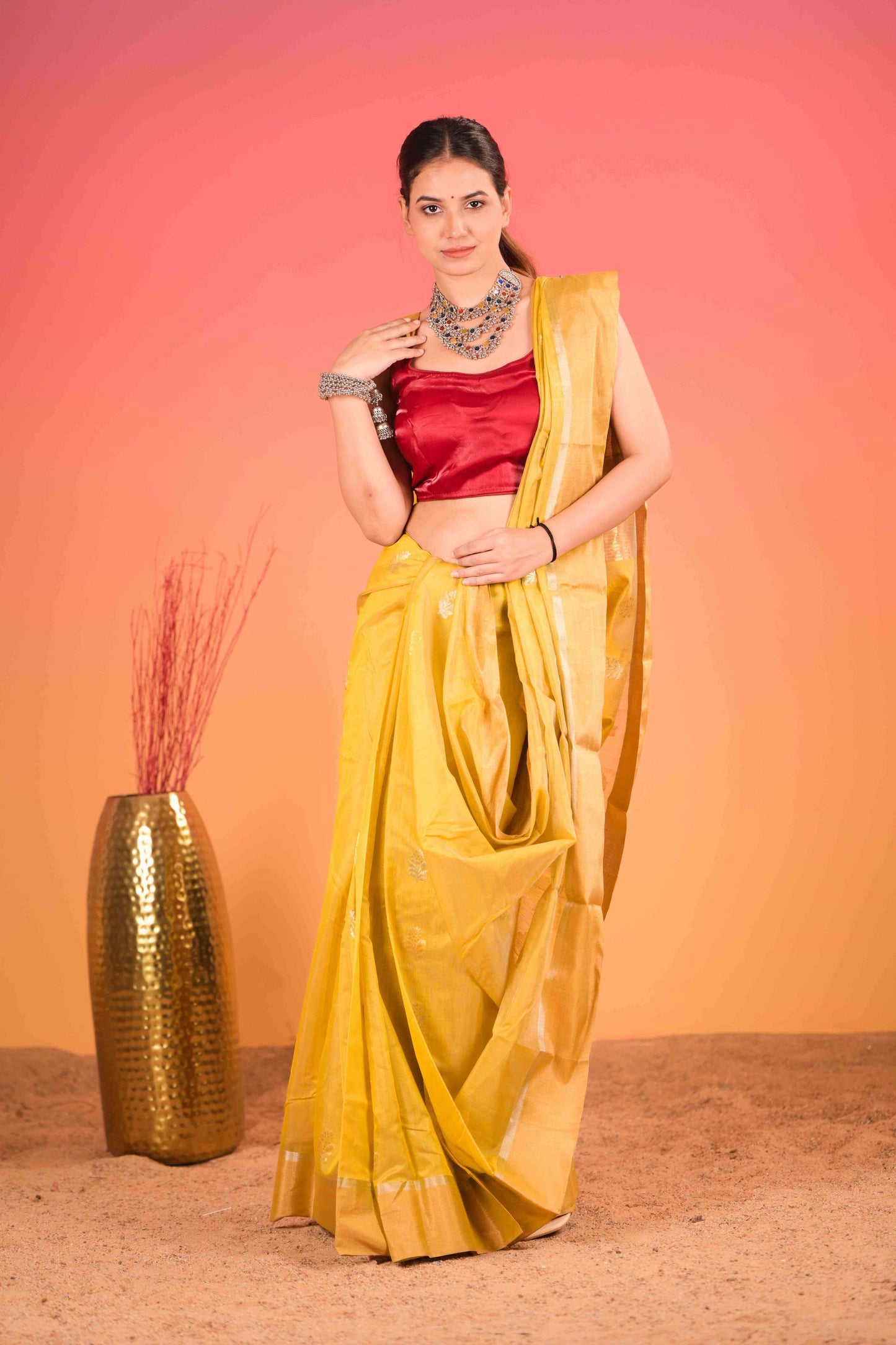 Haldi Chandni Chanderi Cotton Silk Saree