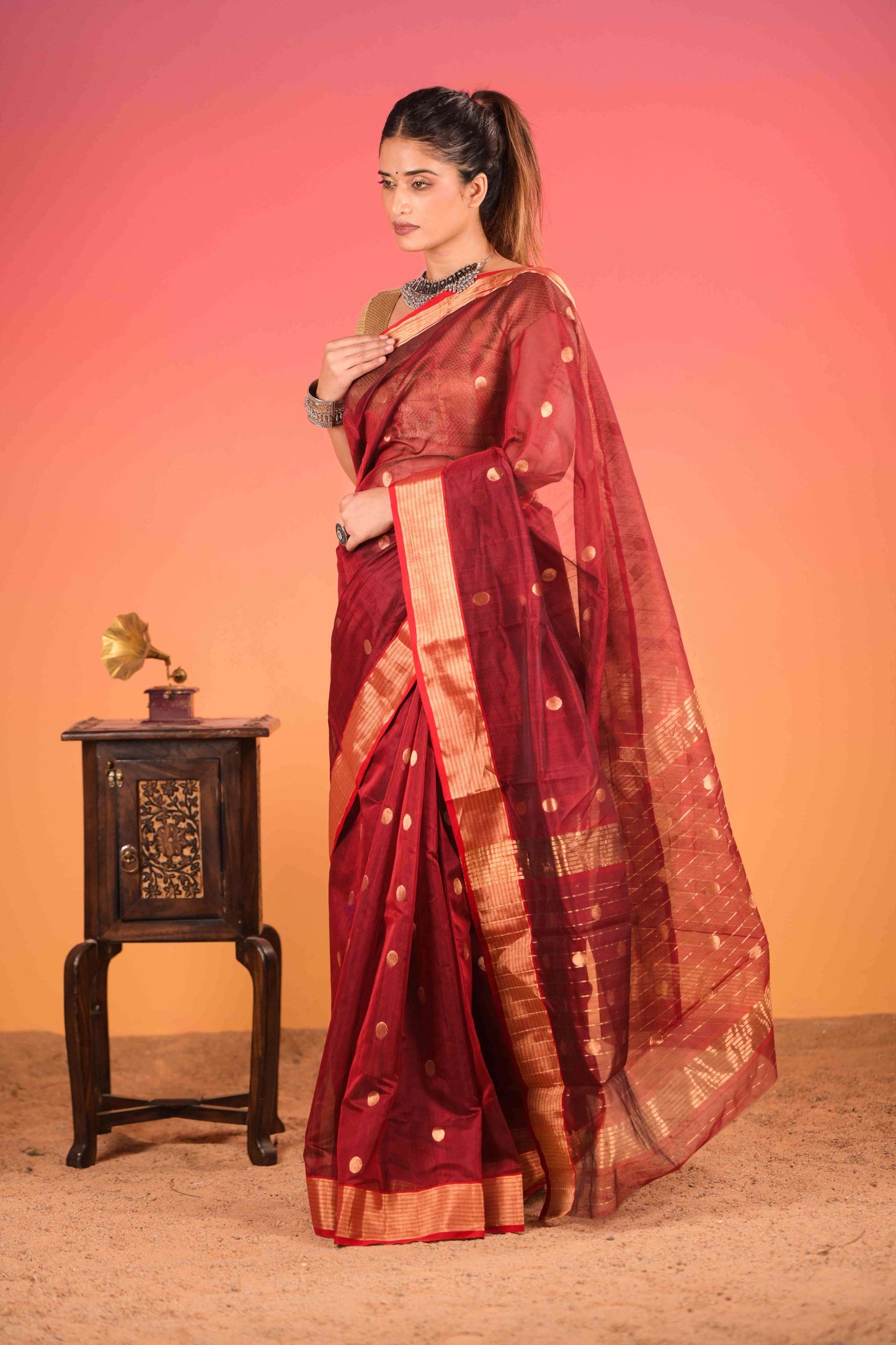 Surkh Bindu Chanderi Cotton Silk Saree