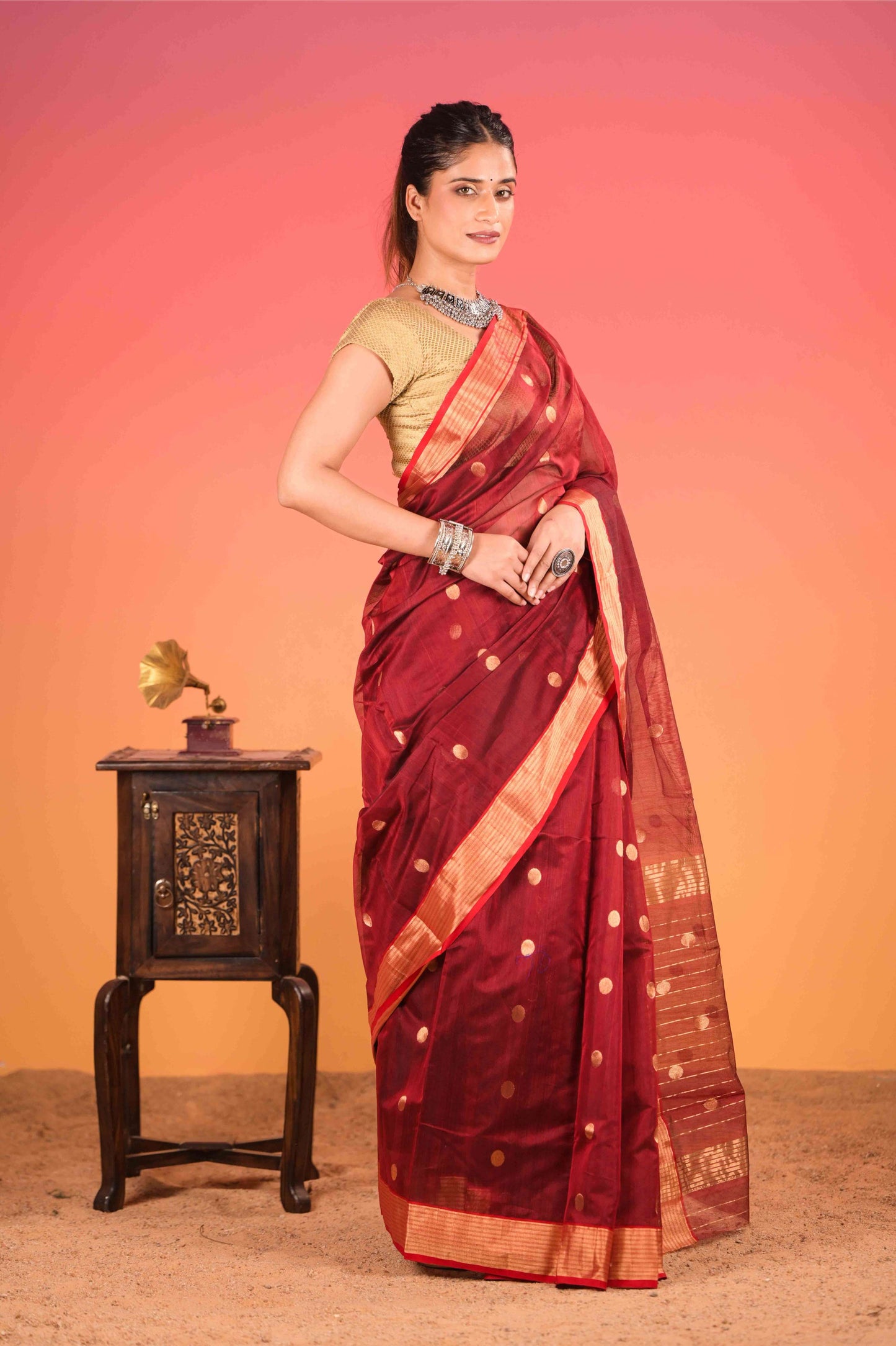 Surkh Bindu Chanderi Cotton Silk Saree