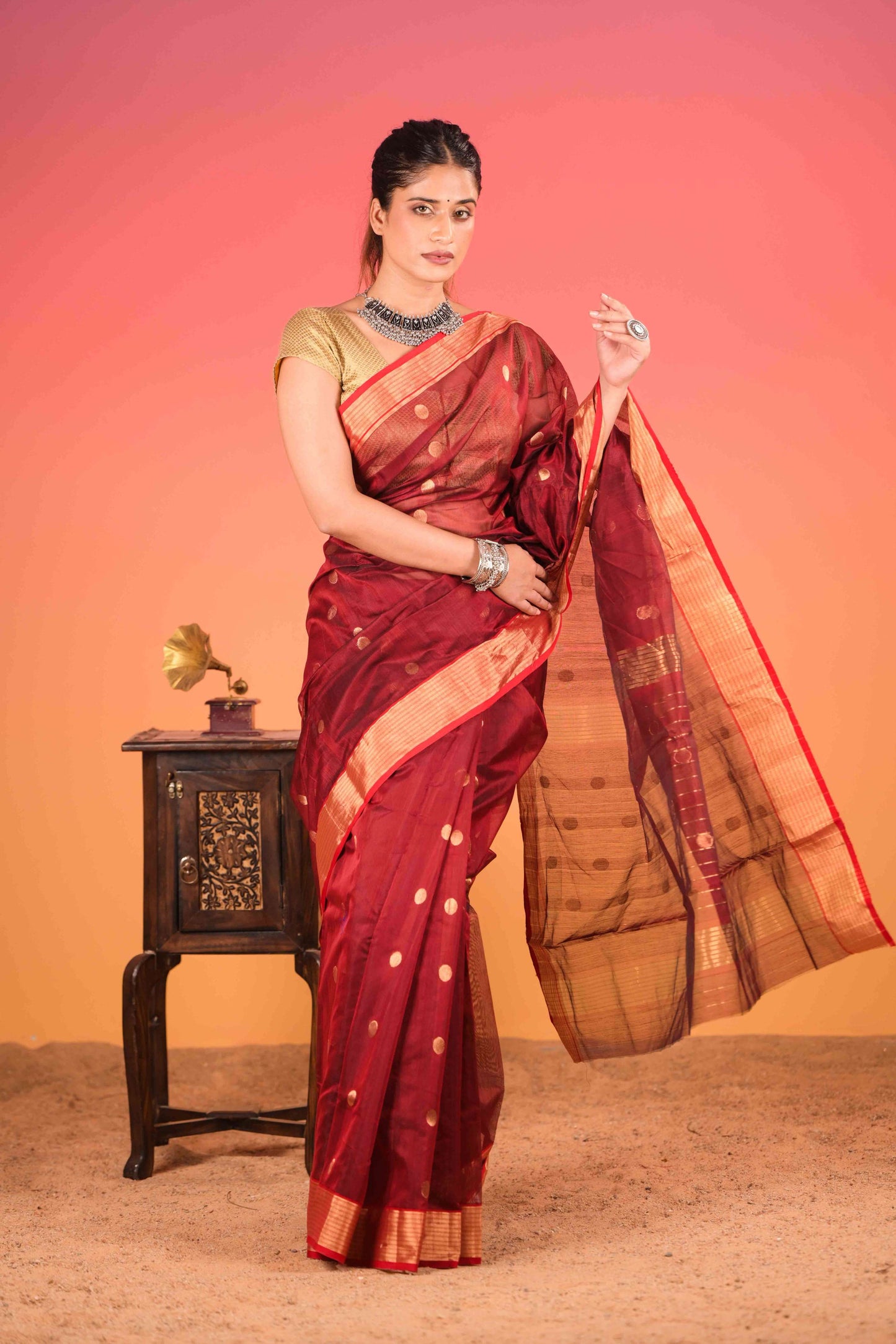 Surkh Bindu Chanderi Cotton Silk Saree