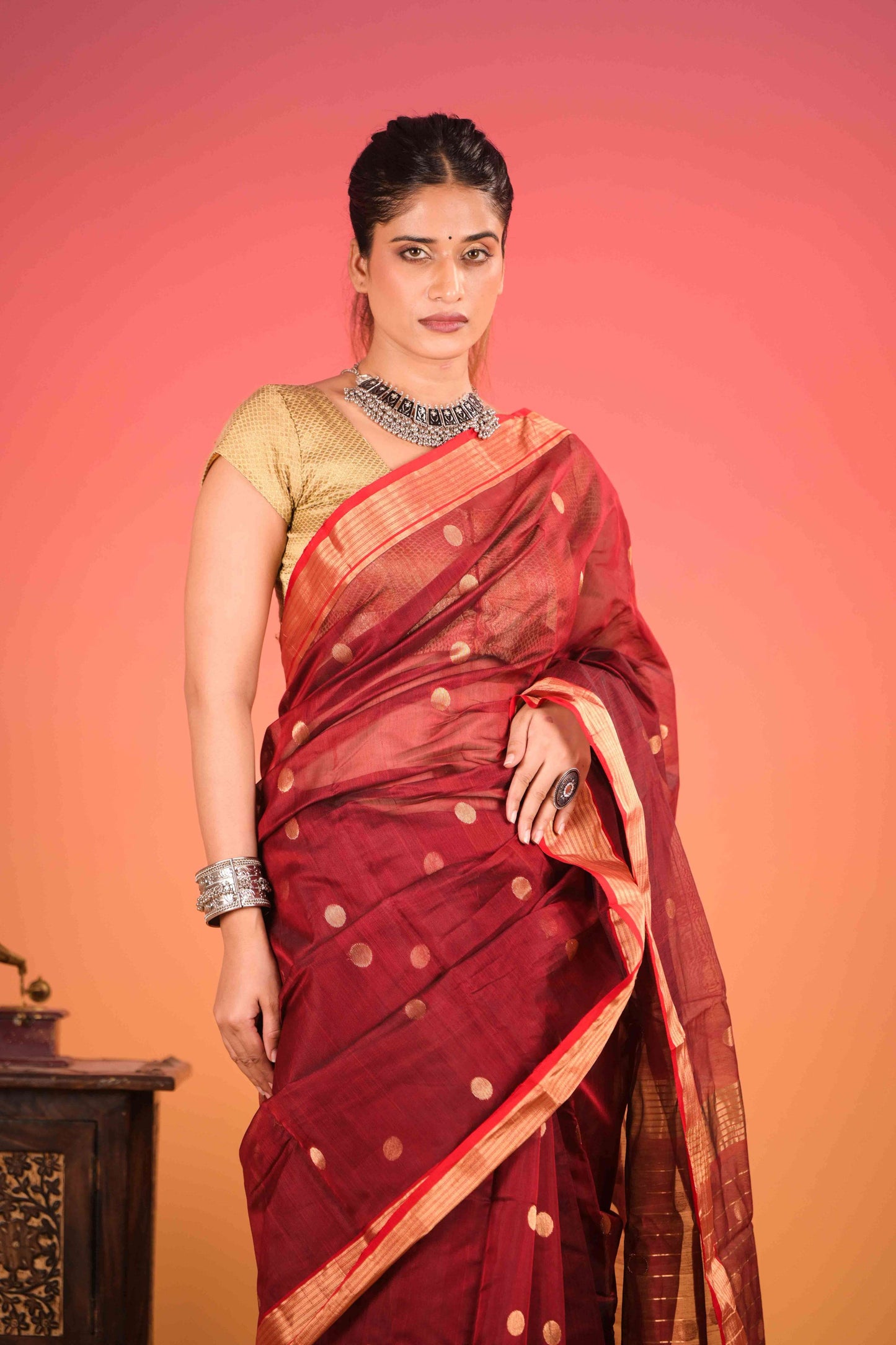 Surkh Bindu Chanderi Cotton Silk Saree