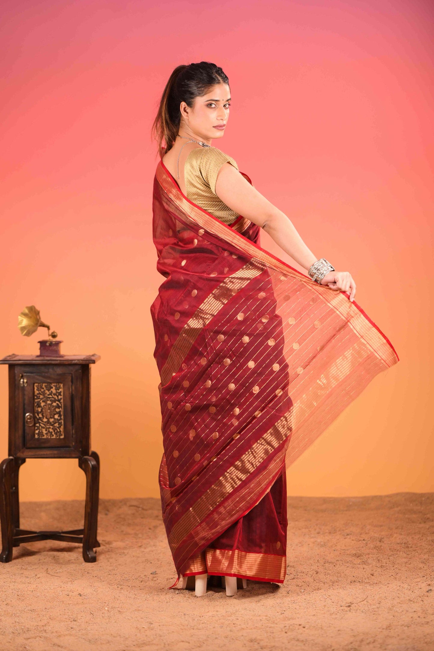 Surkh Bindu Chanderi Cotton Silk Saree