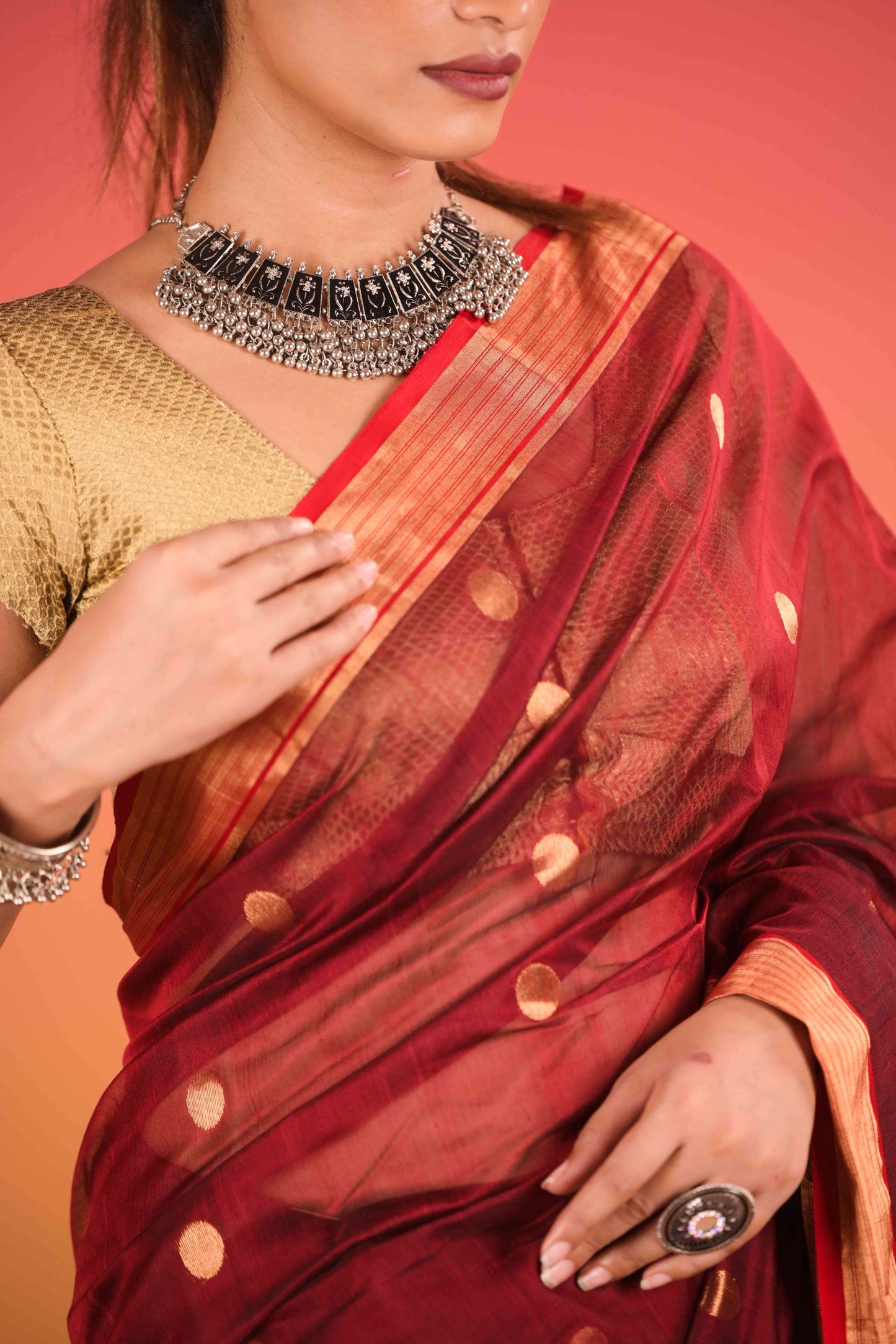 Surkh Bindu Chanderi Cotton Silk Saree