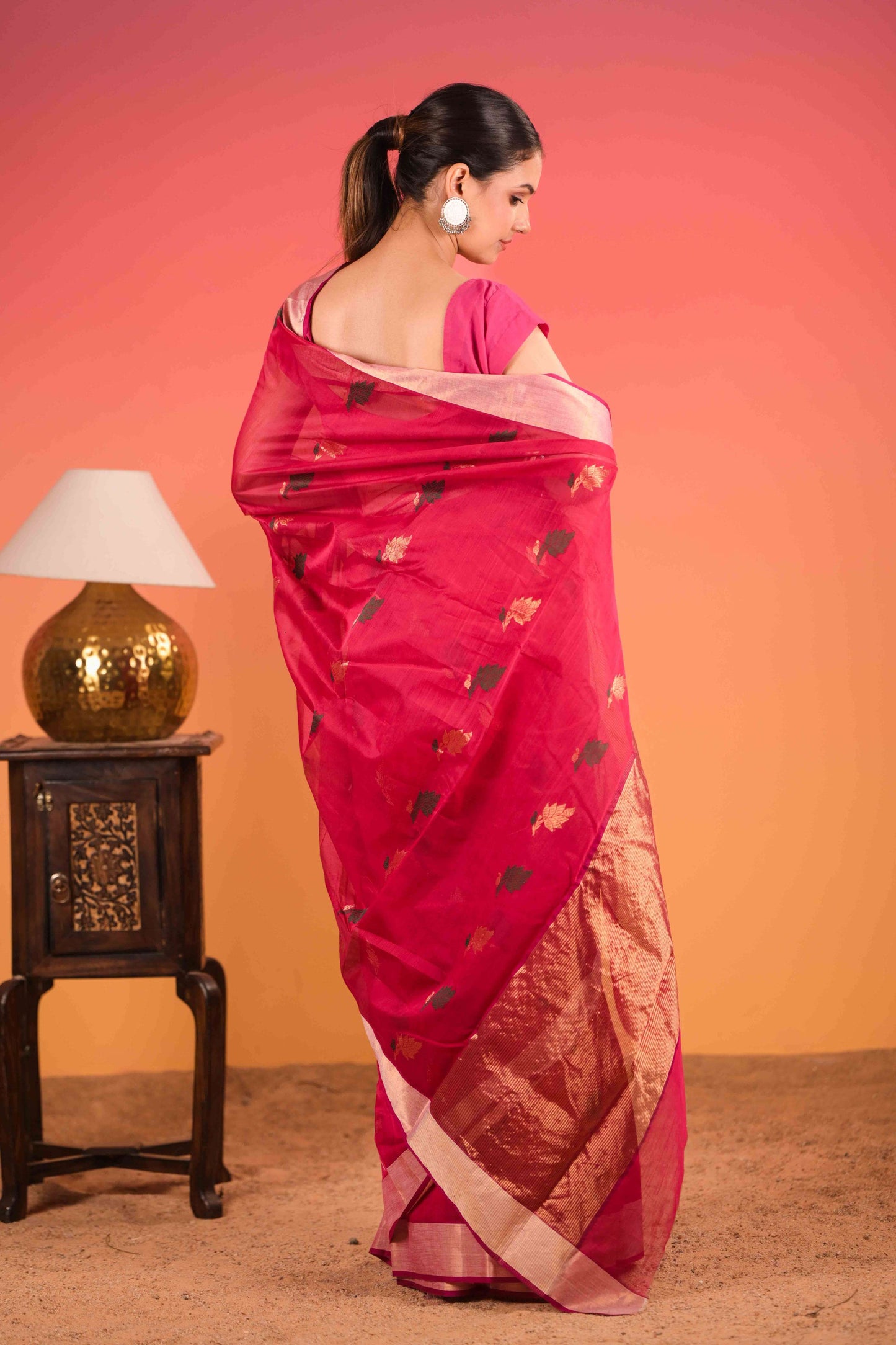 Laal Aanchal Chanderi Cotton Silk Saree