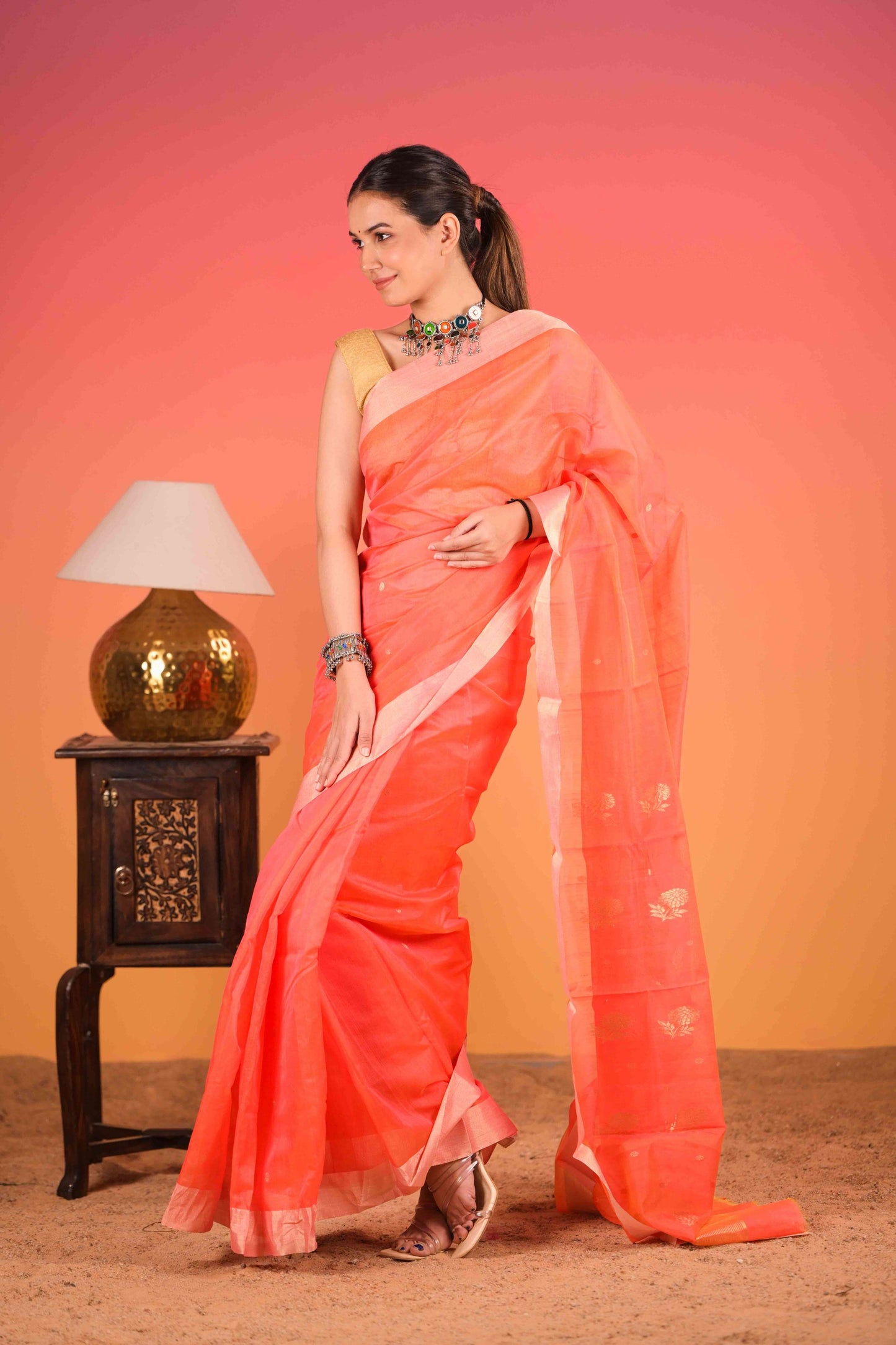 Aruna Nila Chanderi Cotton Silk Saree