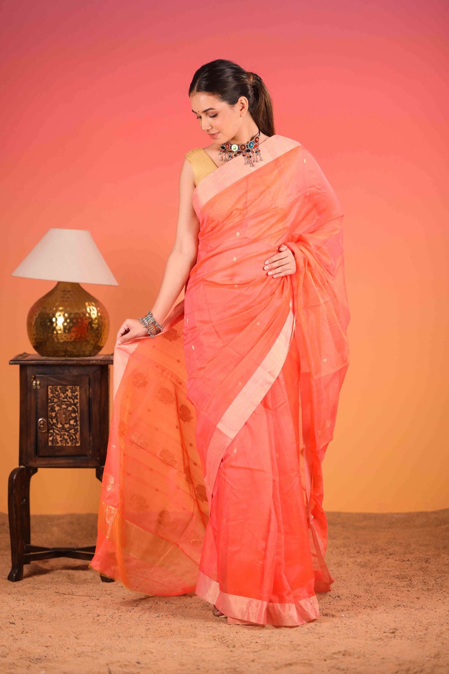 Aruna Nila Chanderi Cotton Silk Saree