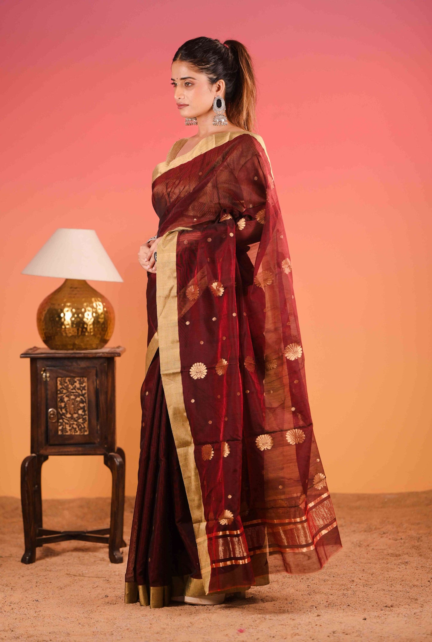 Tamra Swarṇ Chanderi Cotton Silk Saree