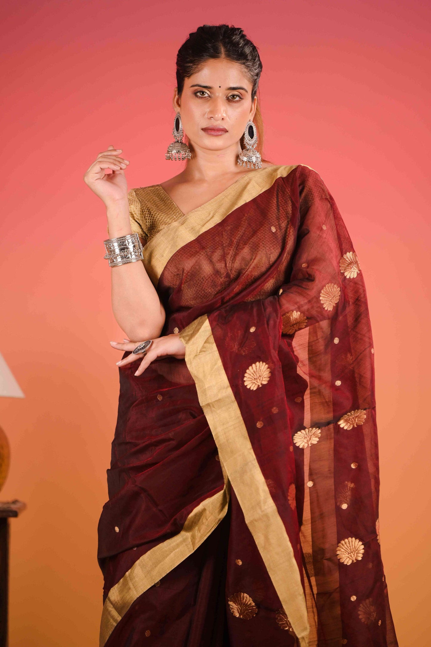 Tamra Swarṇ Chanderi Cotton Silk Saree