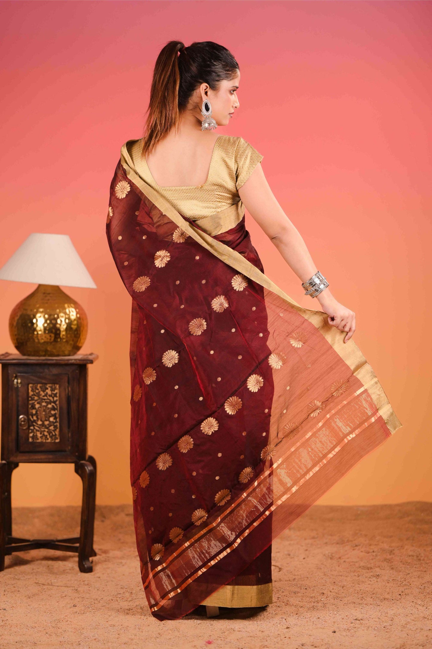 Tamra Swarṇ Chanderi Cotton Silk Saree