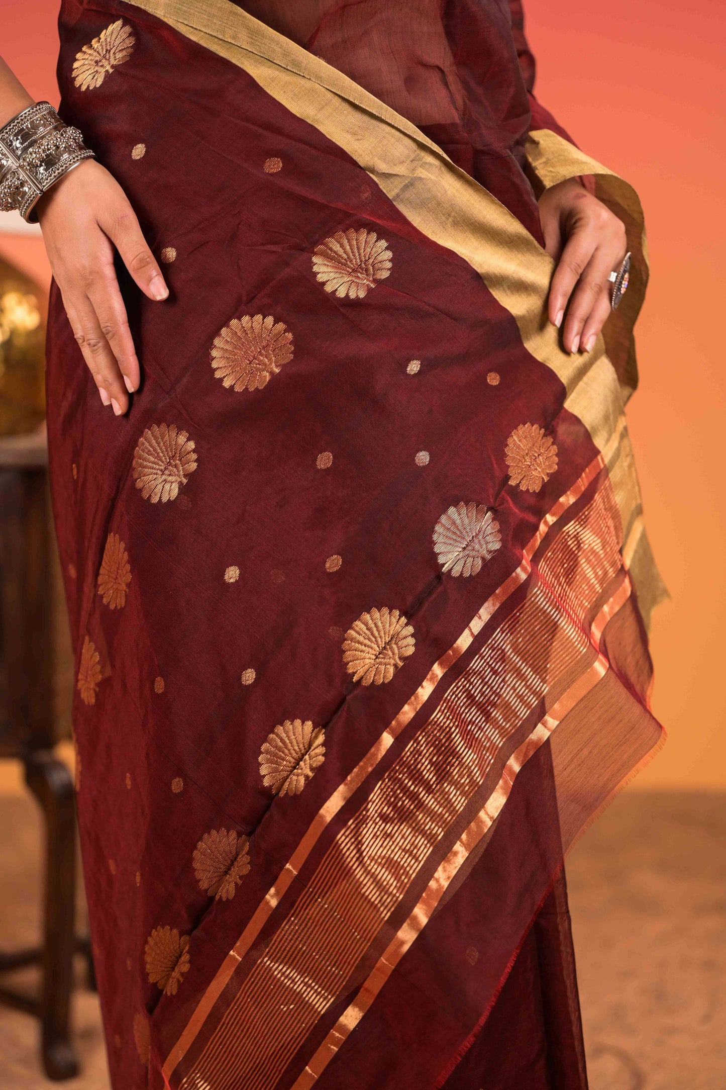 Tamra Swarṇ Chanderi Cotton Silk Saree