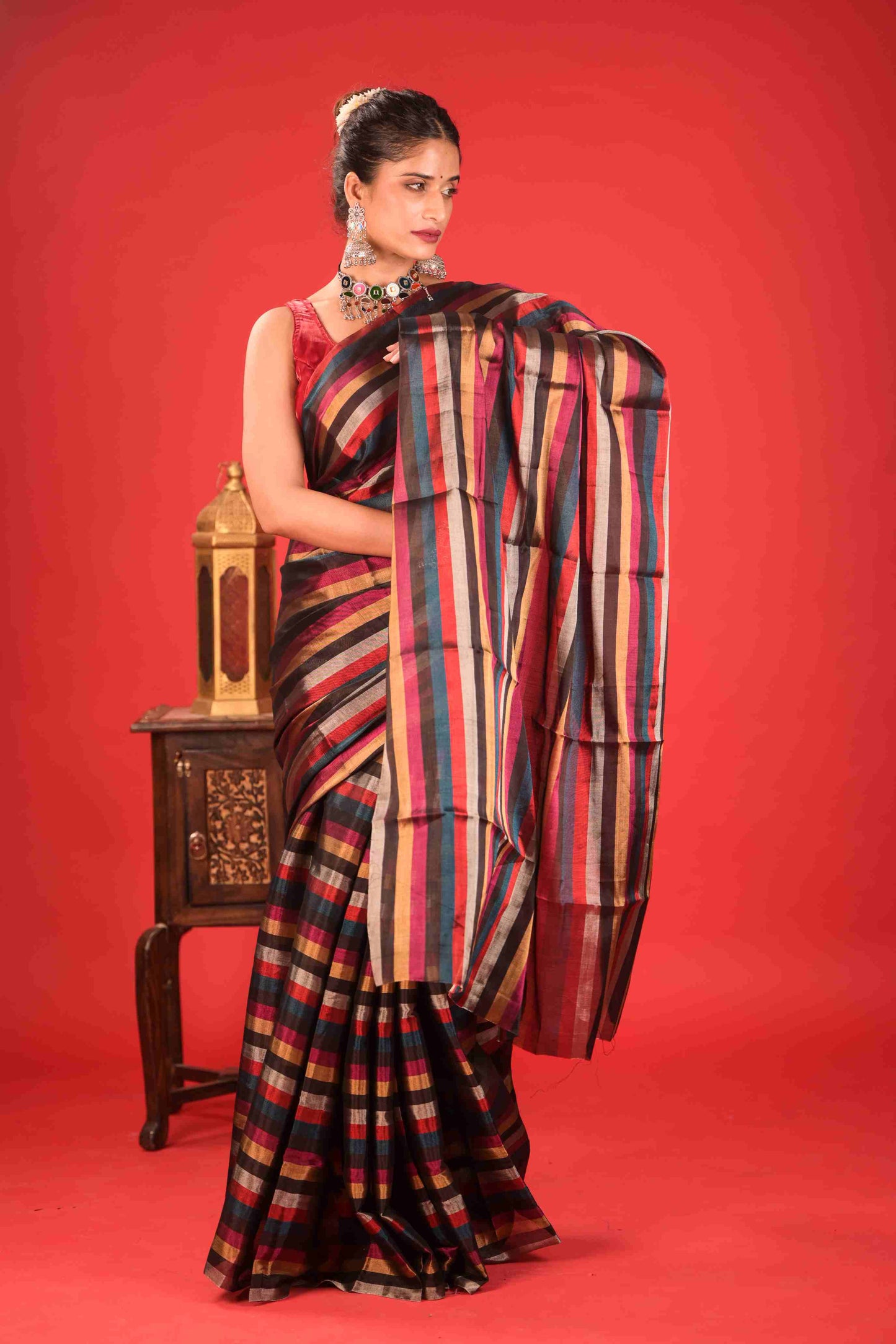 The Leheriya Chanderi Tissue Saree Black&Silver