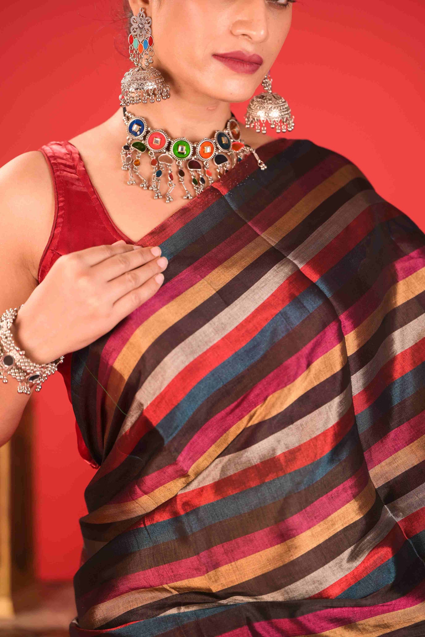 The Leheriya Chanderi Tissue Saree Black&Silver