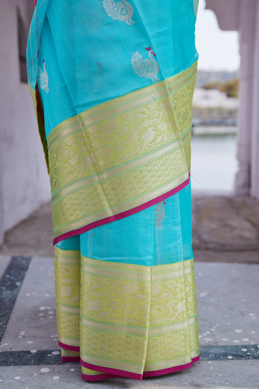 Neel Morni Pattu Silk Chanderi Saree