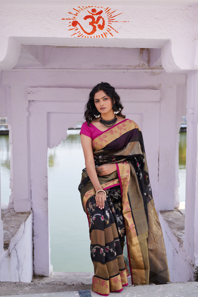 Siyahi Shringar Pattu Silk Chanderi Saree
