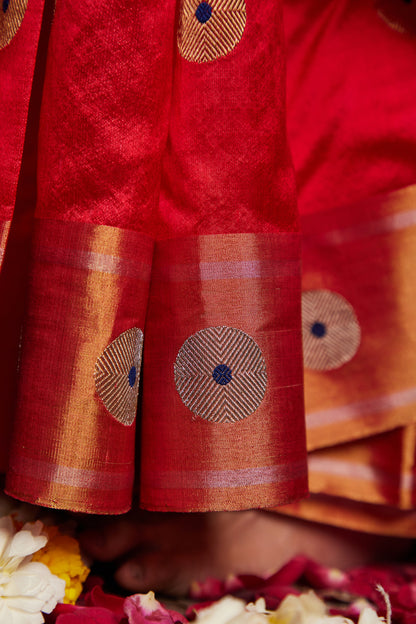 Surkh Afsana Chakri Buti Pure Silk Chanderi Saree