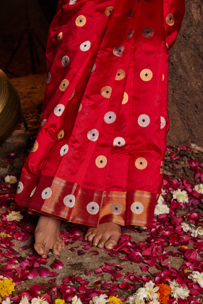 Surkh Afsana Chakri Buti Pure Silk Chanderi Saree