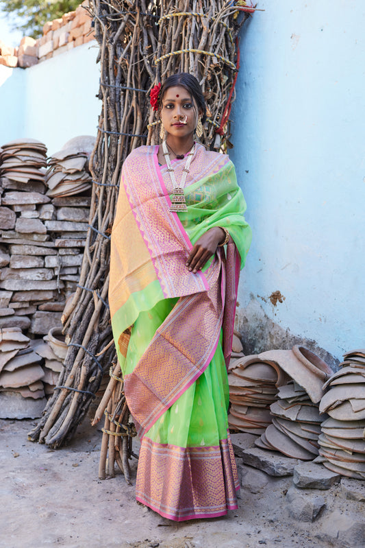 Sanskruti Sutra Kattan Silk Chanderi Saree