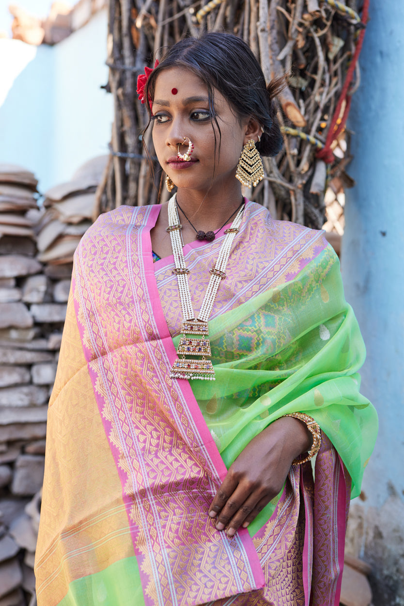 Sanskruti Sutra Kattan Silk Chanderi Saree