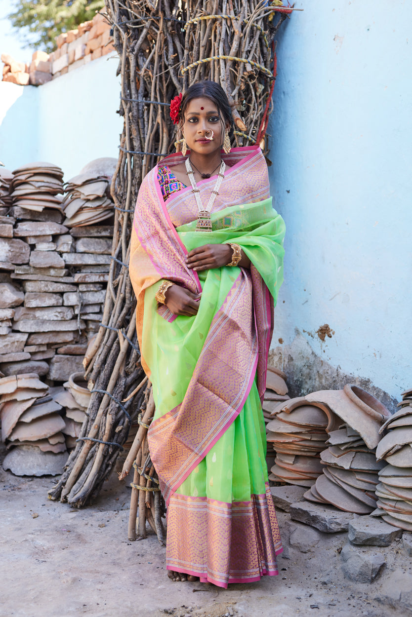 Sanskruti Sutra Kattan Silk Chanderi Saree