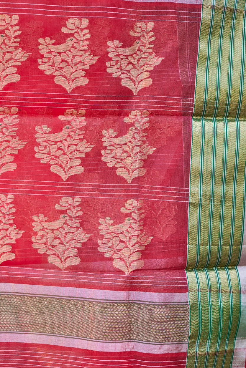 Surkh Mohini Kattan Silk Chanderi Saree