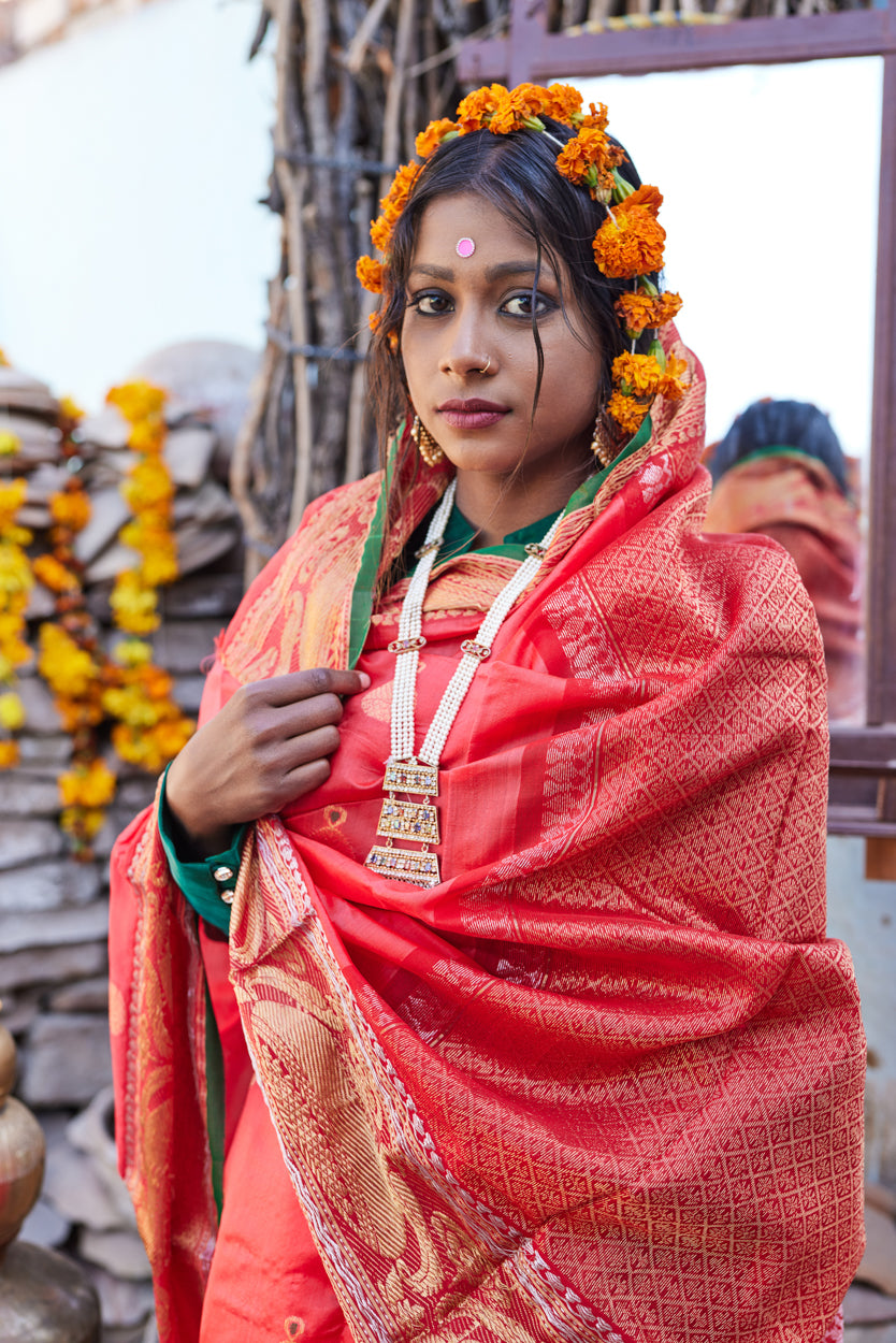 Surkh Gehna Pattu Silk Chanderi Saree