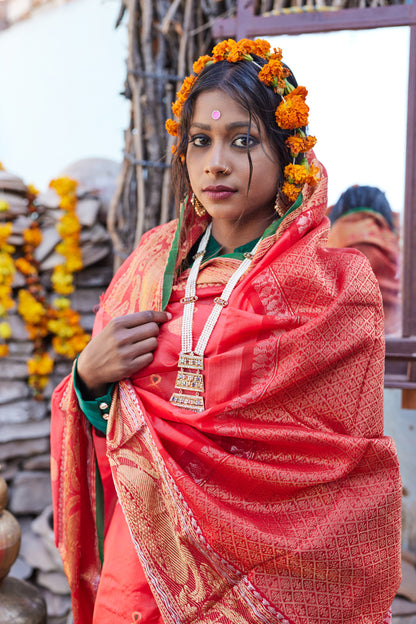 Surkh Gehna Pattu Silk Chanderi Saree