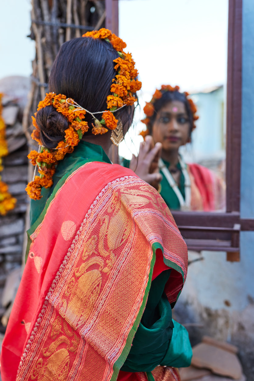 Surkh Gehna Pattu Silk Chanderi Saree