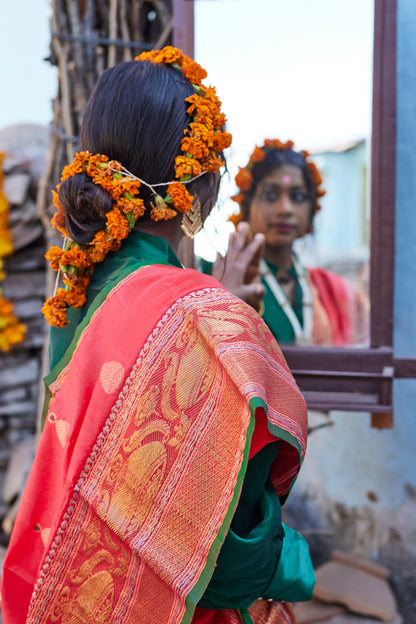 Surkh Gehna Pattu Silk Chanderi Saree