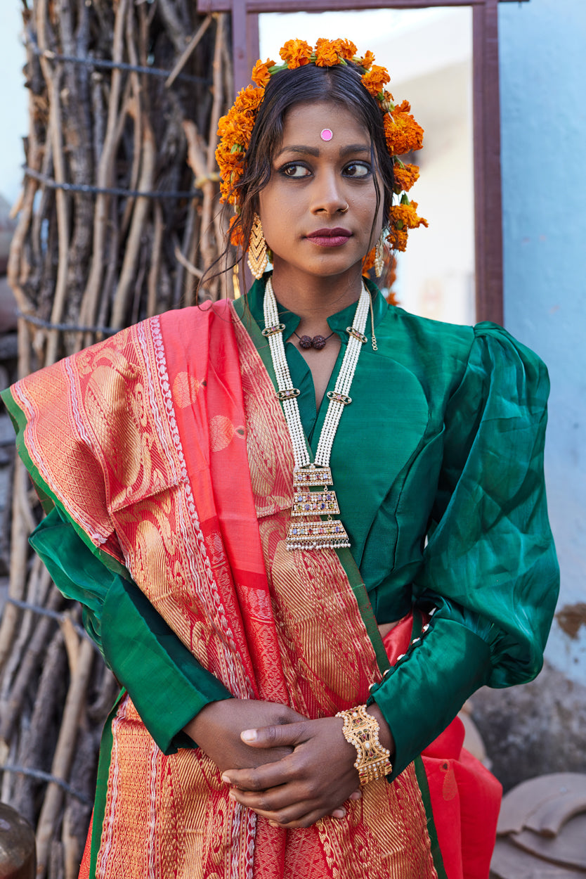 Surkh Gehna Pattu Silk Chanderi Saree