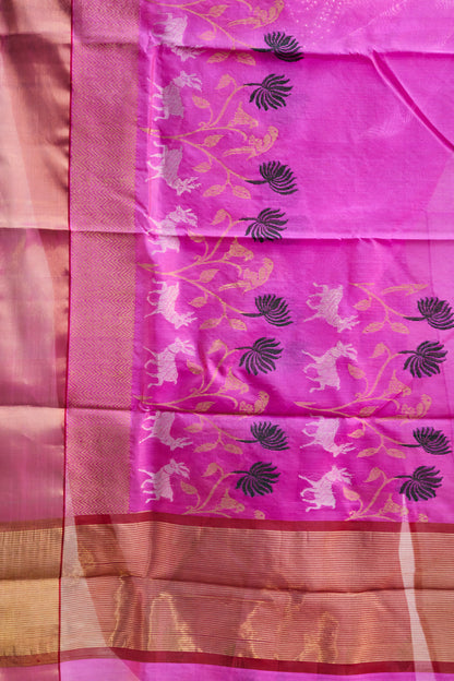 Gulabi Raga Pattu Silk Chanderi Saree