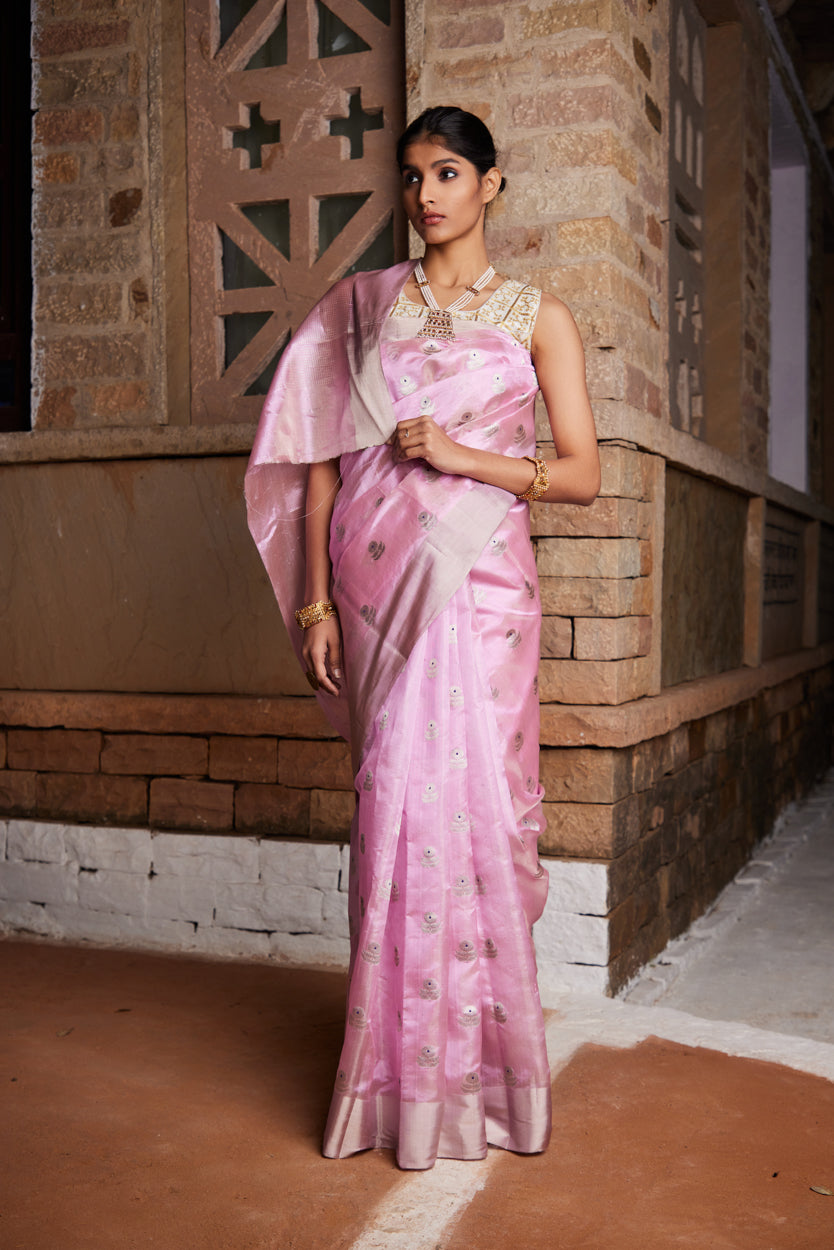 Gulabi Guldasta Meenakari Pure Silk Chanderi Saree