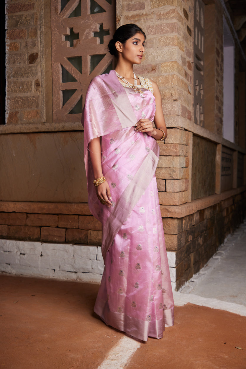 Gulabi Guldasta Meenakari Pure Silk Chanderi Saree
