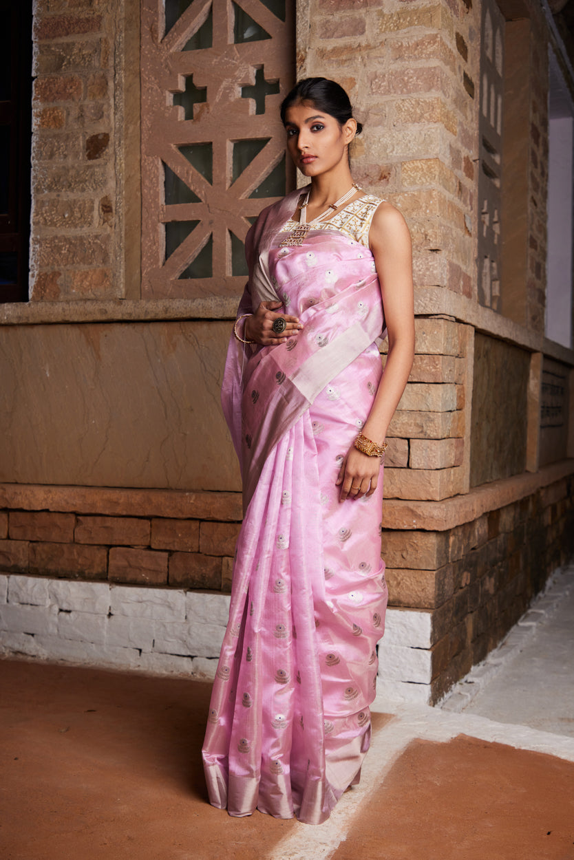 Gulabi Guldasta Meenakari Pure Silk Chanderi Saree