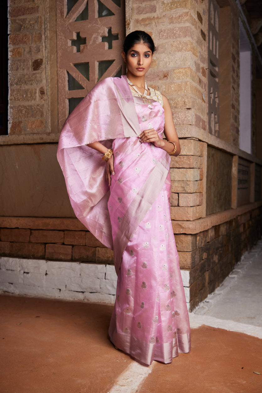Gulabi Guldasta Meenakari Pure Silk Chanderi Saree