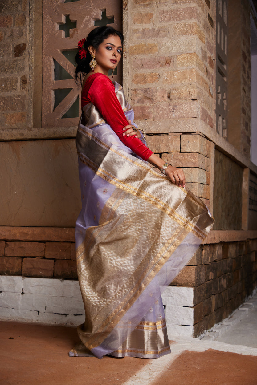 Syaahi Phool Meenakari Pure Silk Chanderi Saree