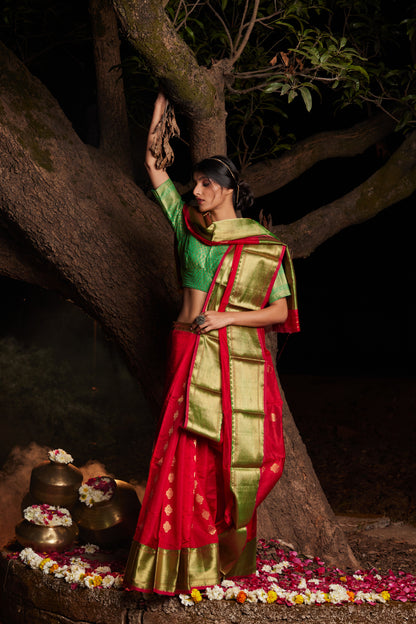 Surkh Shaam Meena Kari Pure Silk Chanderi Saree