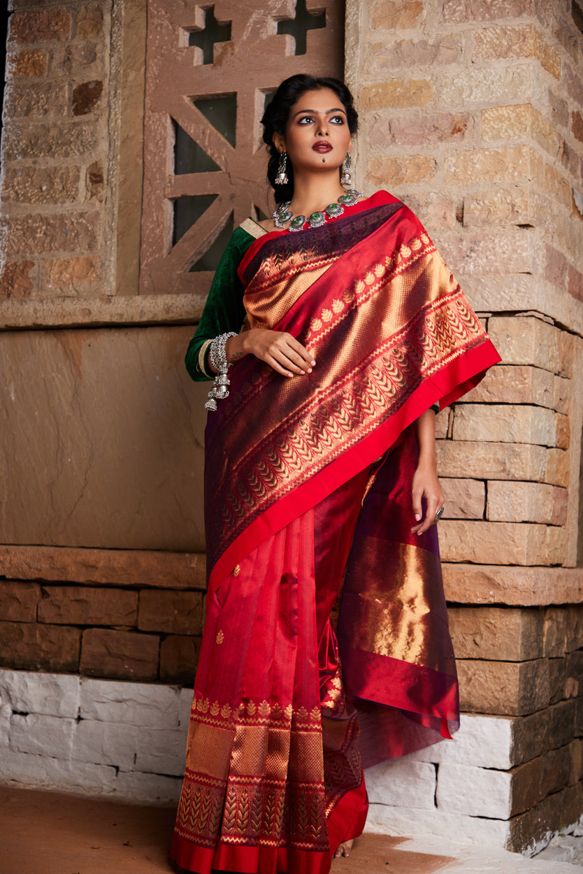Sindoori Saanjh Pure Silk Chanderi Saree