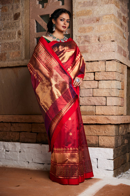 Sindoori Saanjh Pure Silk Chanderi Saree